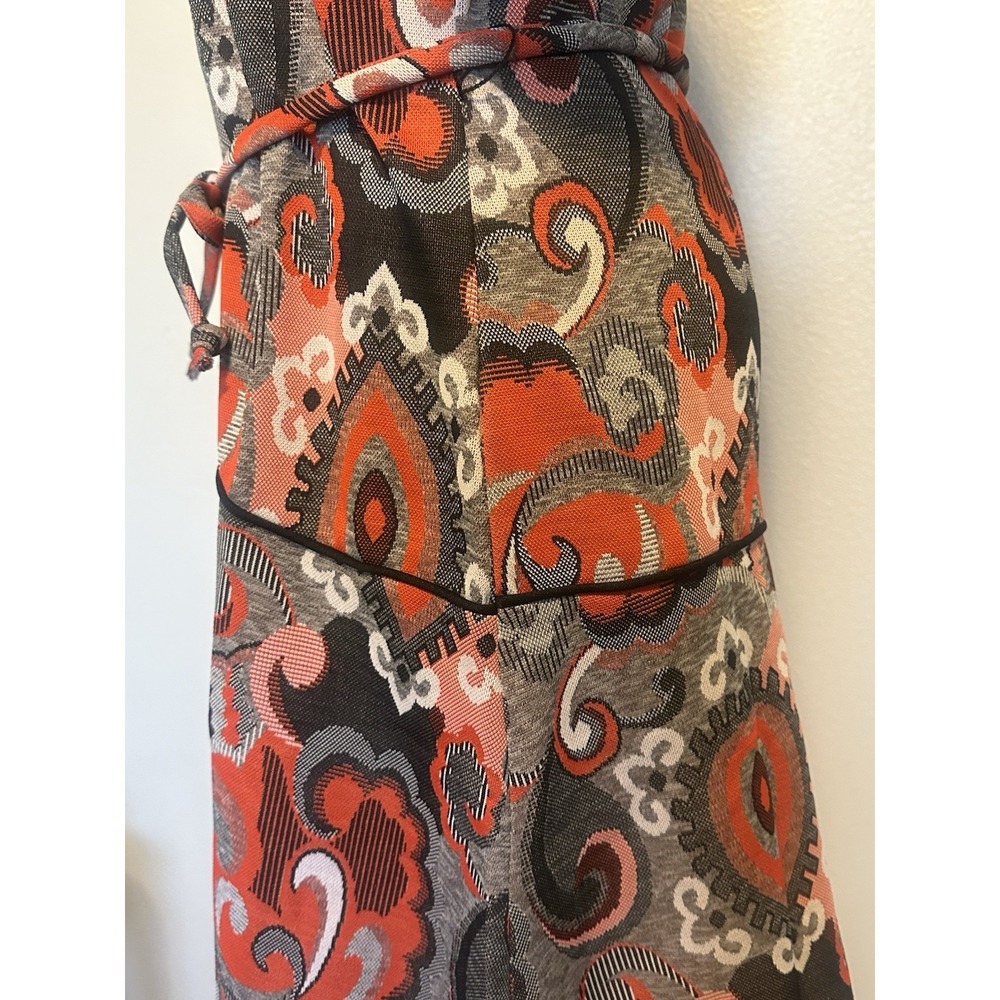 Vintage 1970s Joan Curtis Dress Zip Front Paisley MOD Print Dagger Collar Belt M - Picture 7 of 10